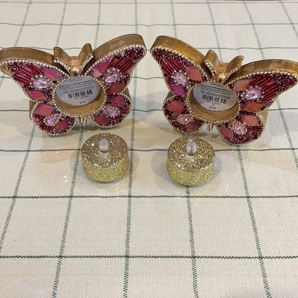 Pier 1 Accents Pair Of Gem Butterfly Candle Votive Holders With
